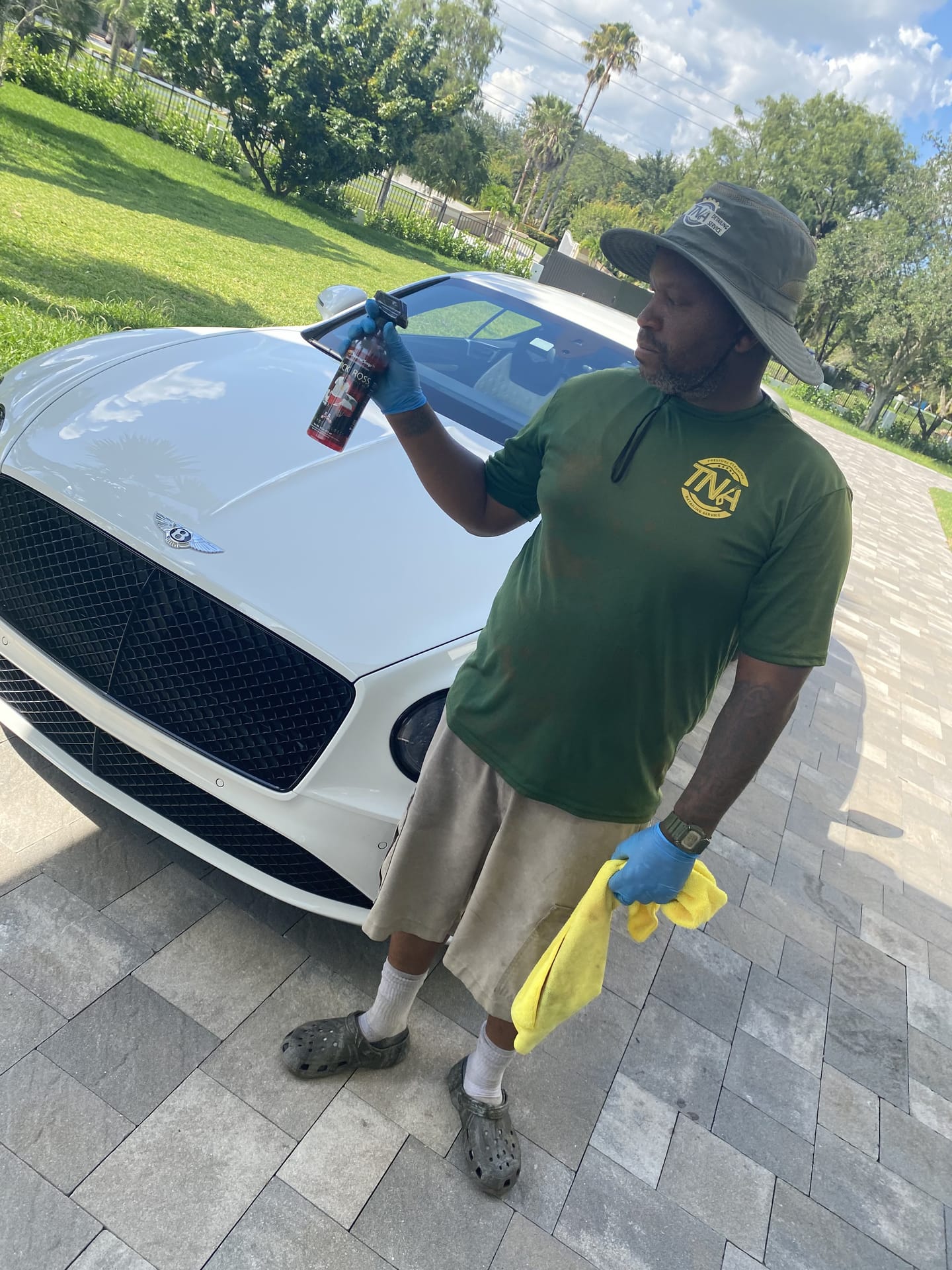 Mobile detailing a Bentley at the customer's home